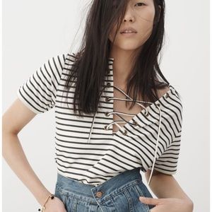 Madewell Striped Lace Up Top